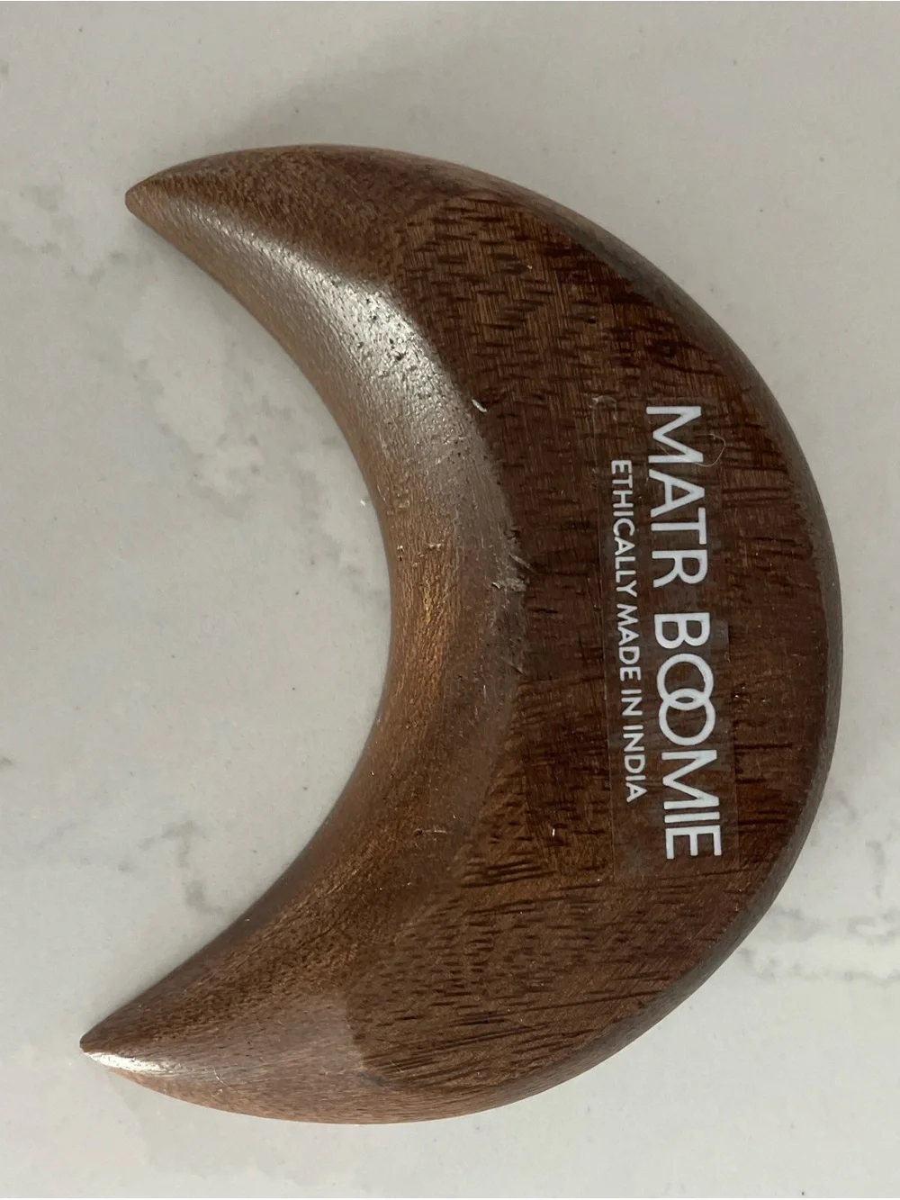 MATR BOOMIE Wooden Crescent Moon Decor Brass Inlay Constellation Made in India